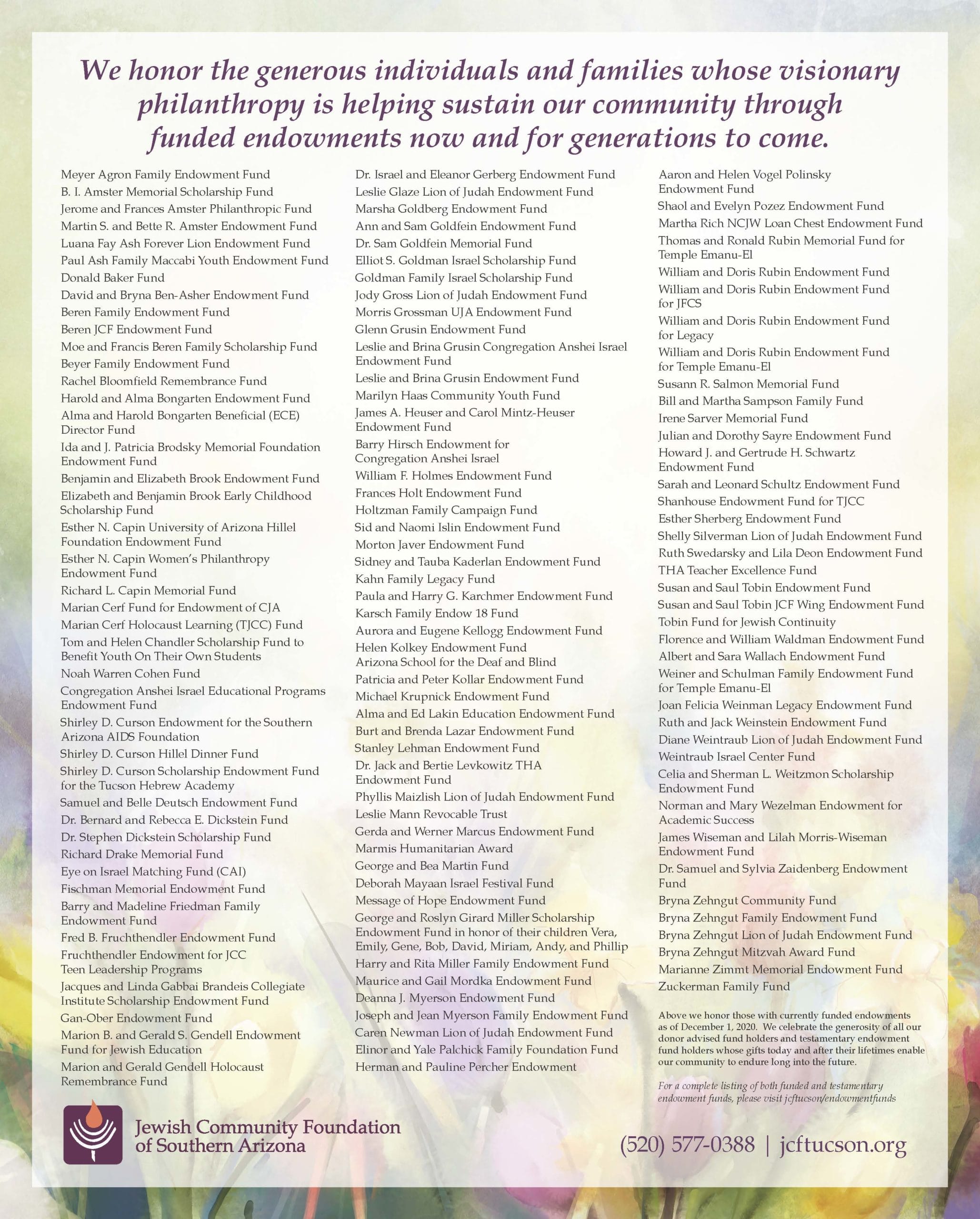 Jewish community foundation of southern arizona honors 2020 endowment