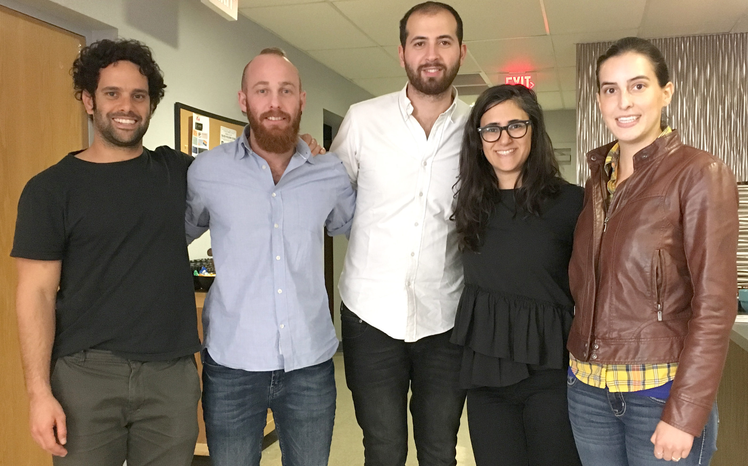 (L-R): Or Maoz, Jewish Agency for Israel Fellow at the University of Arizona Hillel Foundation; Carlos; Elie; Sgula Dershowitz, StandWithUs Southwest campus coordinator; and Daniela Tascarela, president, UA Christians United for Israel at UA Hillel on Feb. 22. (Courtesy StandWithUs)