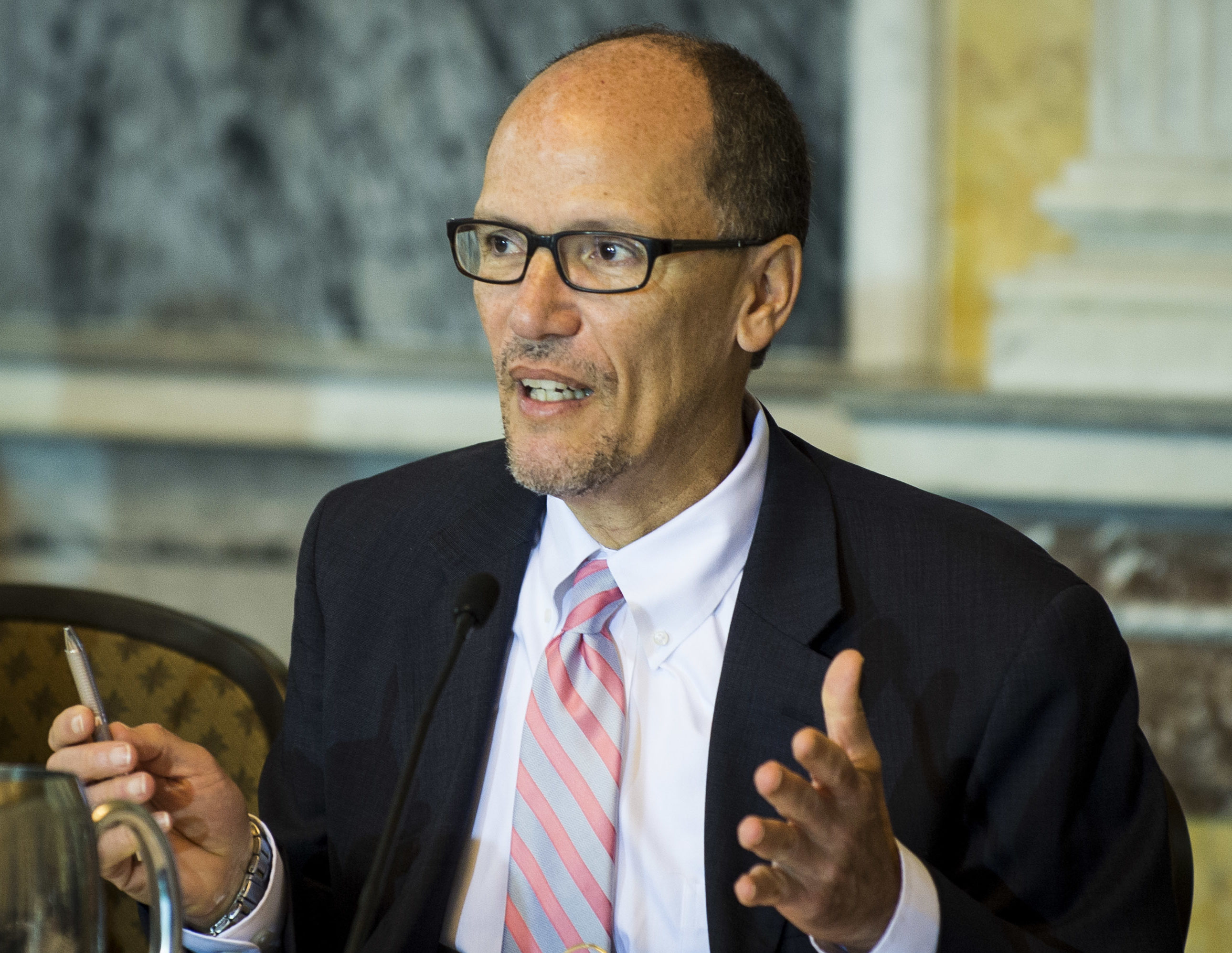 Tom Perez, then the U.S. labor secretary, at a public meeting of the Financial Literacy and Education Commission in Washington, D.C., June 29, 2016. (Pete Marovich/Getty Images)