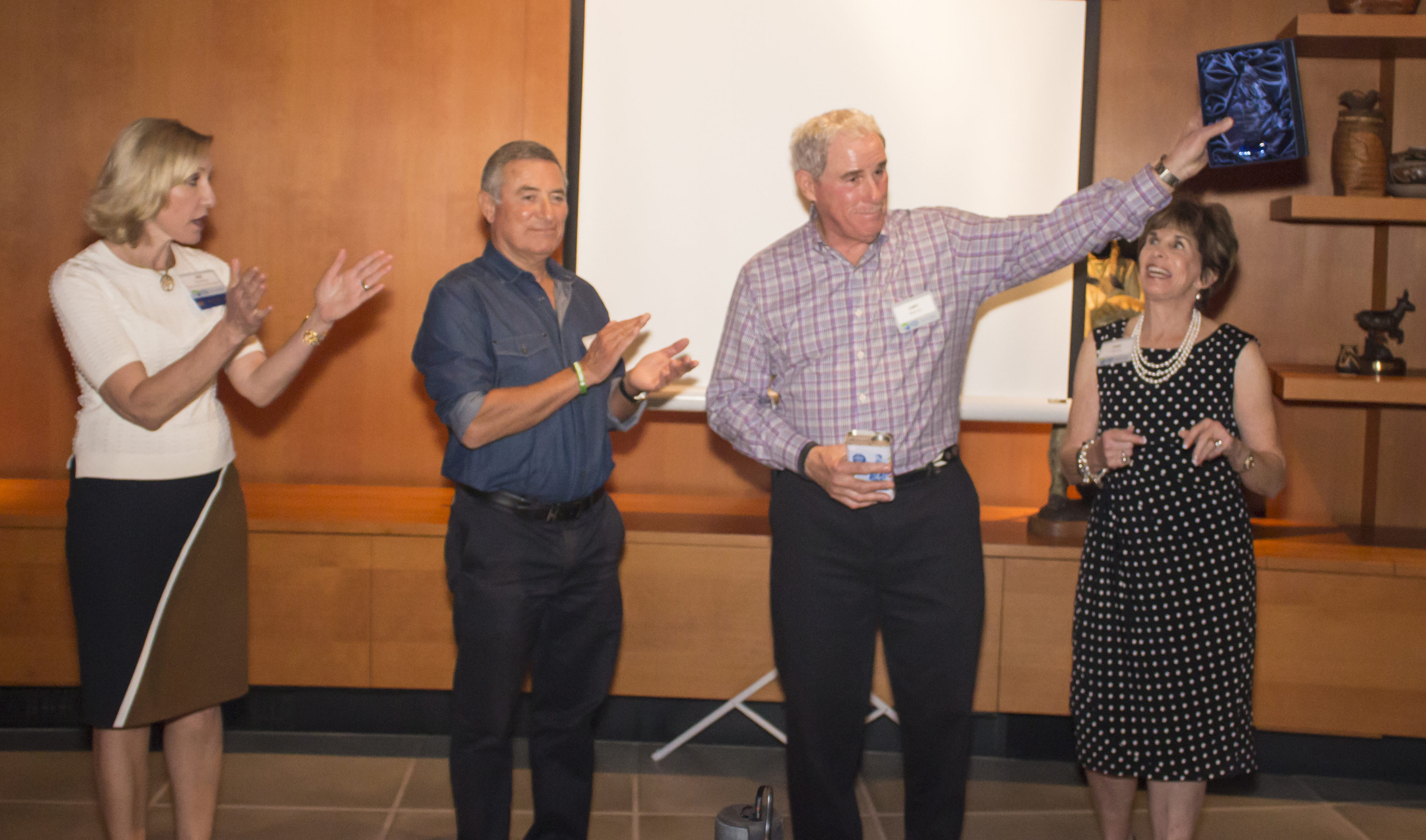 (L-R) Deb Rochford, JNF executive vice president; Major Gen. Doron Almog; event hosts Cary and Fern Marmis.