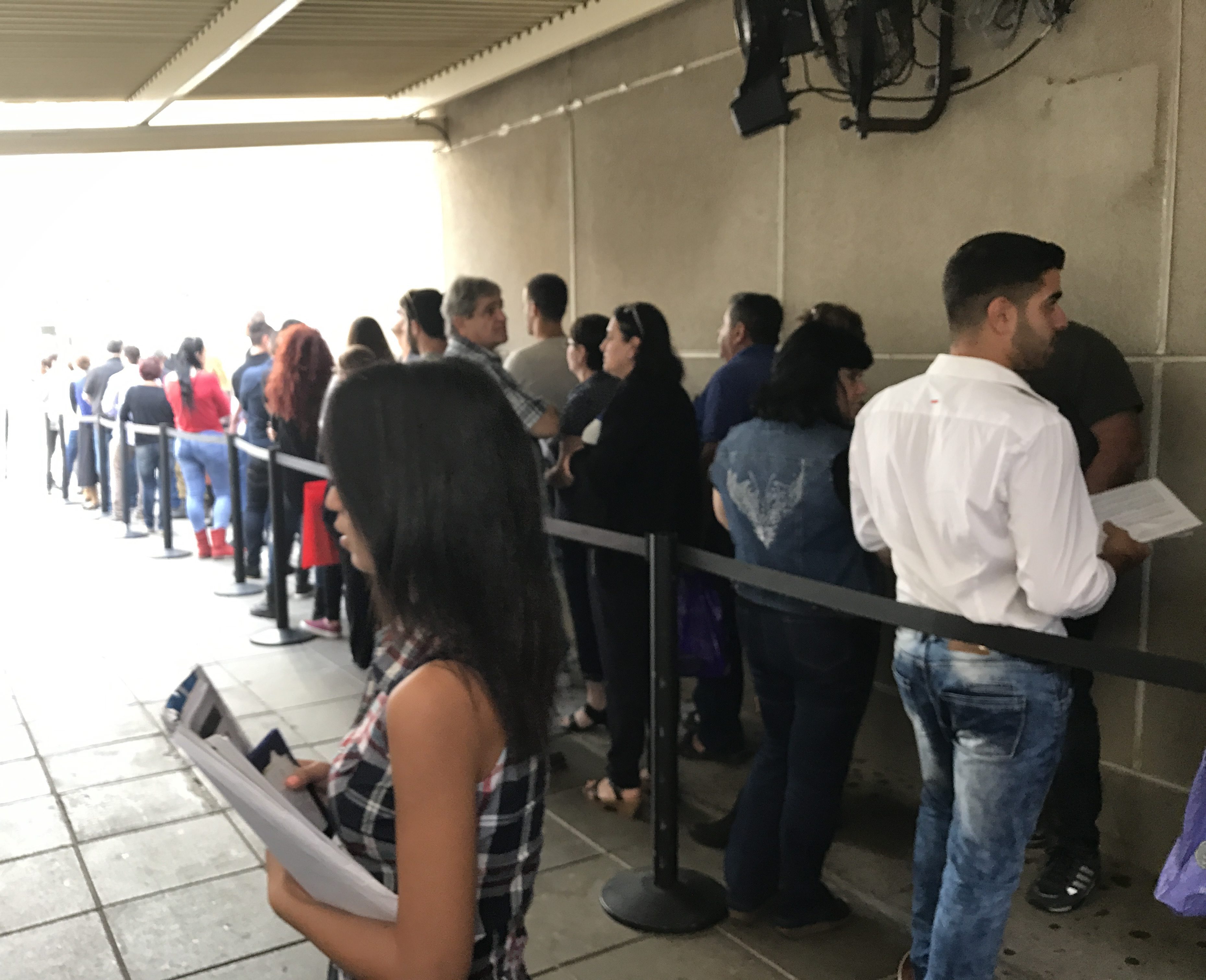 Israelis wait for appointments at the U.S. Embassy in Tel Aviv, Nov. 14, 2016. (Andrew Tobin)