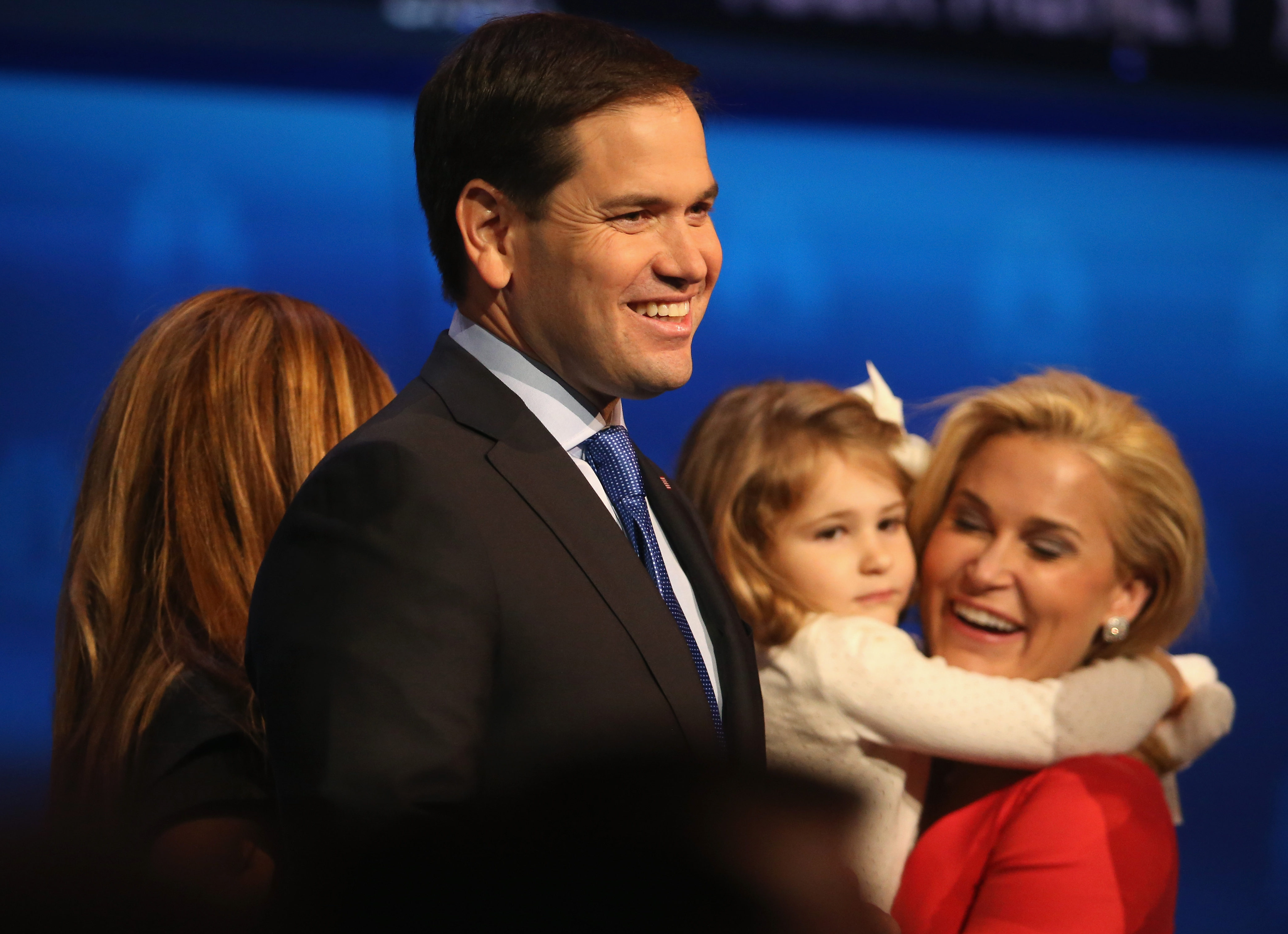 BOULDER, CO - OCTOBER 28:  Presidential candidate Sen. Marco Rubio  (R-FL) smiles on stage with family members after the CNBC Republican Presidential Debate at University of Colorados Coors Events Center October 28, 2015 in Boulder, Colorado.  Fourteen Republican presidential candidates are participating in the third set of Republican presidential debates.  (Photo by Justin Sullivan/Getty Images)