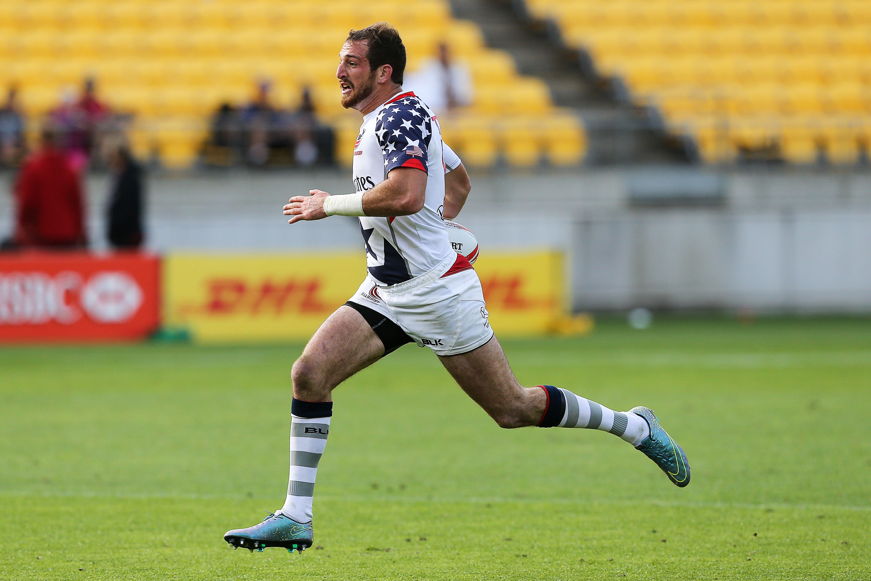 Zack Test of Team USA playing at the 2016 Wellington Sevens pool match against France in New Zealand, Jan. 30, 2016. (Hagen Hopkins/Getty Images)