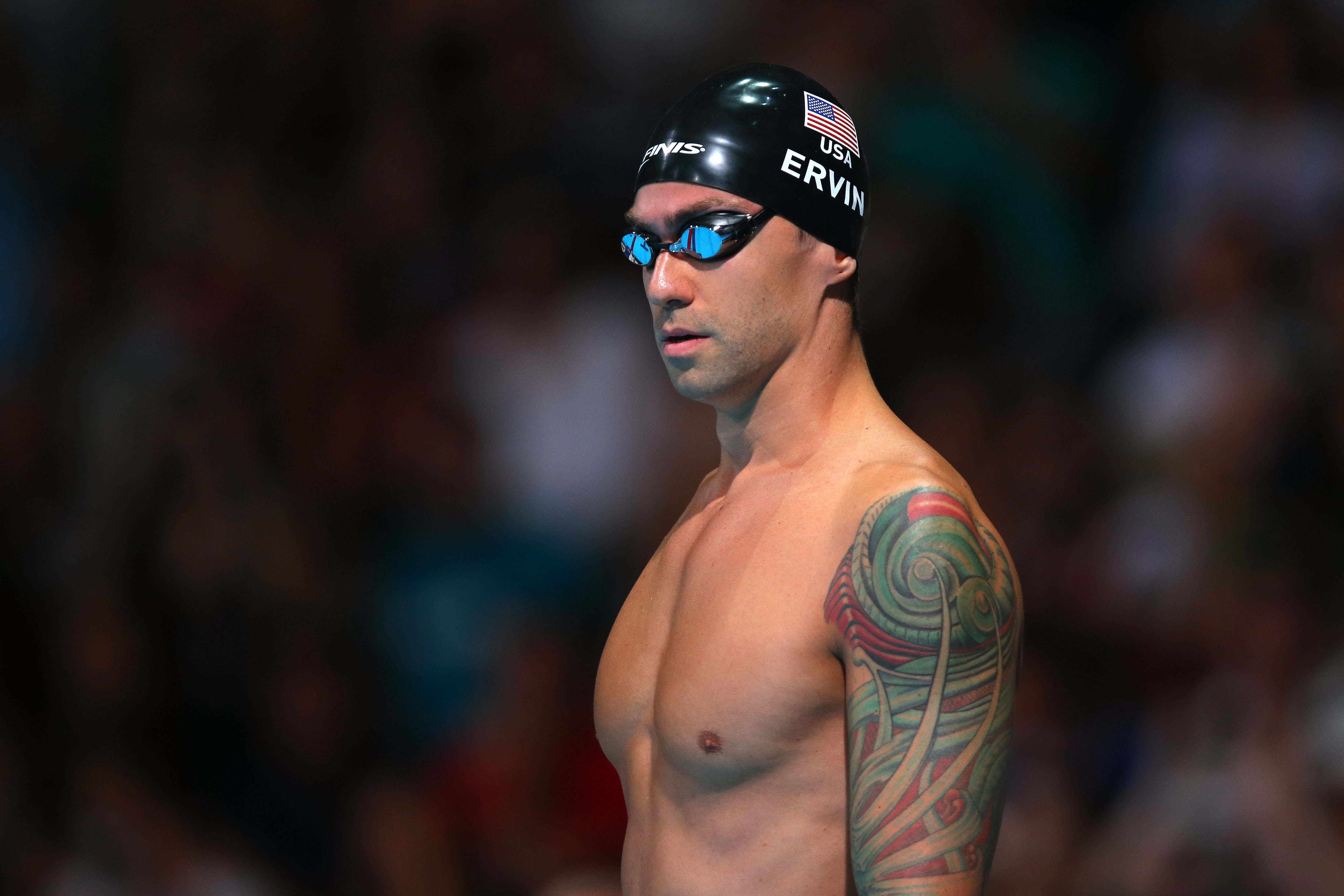Anthony Ervin preparing for the 50-meter freestyle semifinal at the FINA World Championships in Barcelona, Spain, Aug. 2, 2013. (Clive Rose/Getty Images)