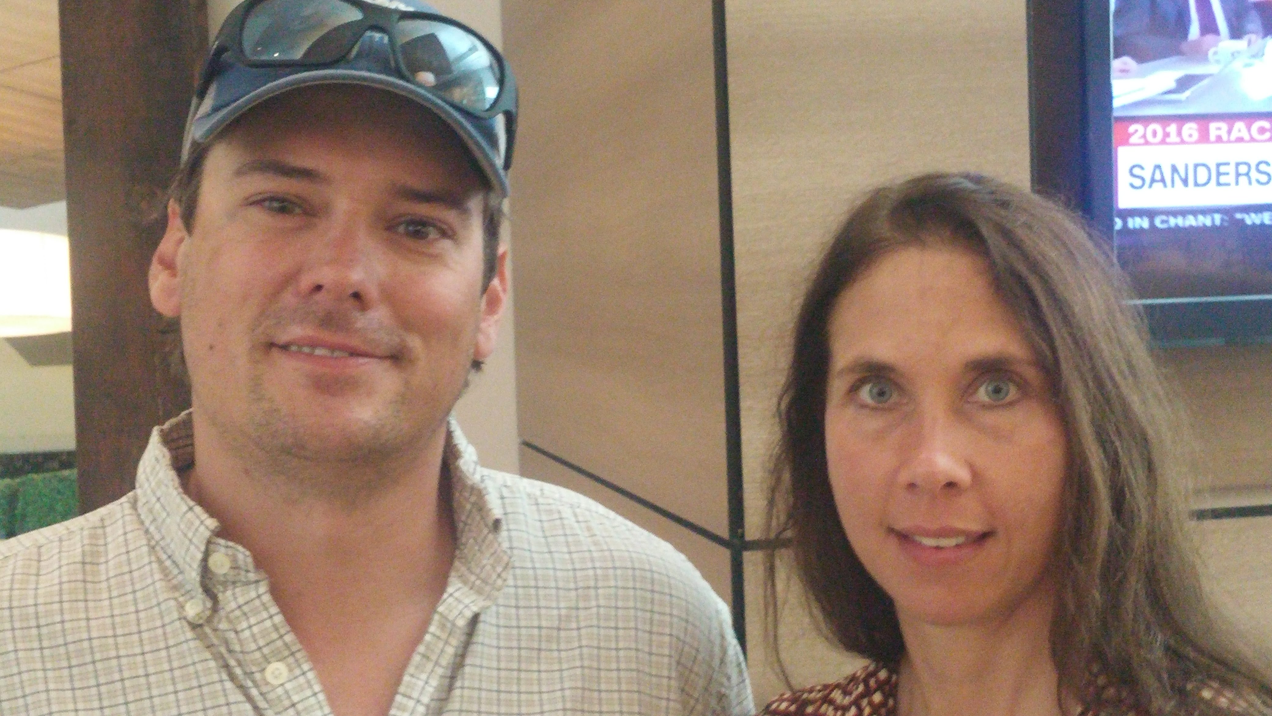 Jennifer Merecki and Andy Boyd, Bernie Sanders delegates from Montana, believe the United States should cease sending foreign aid to Israel and instead work to end what they see as the oppression of Palestinians. (Ben Sales)