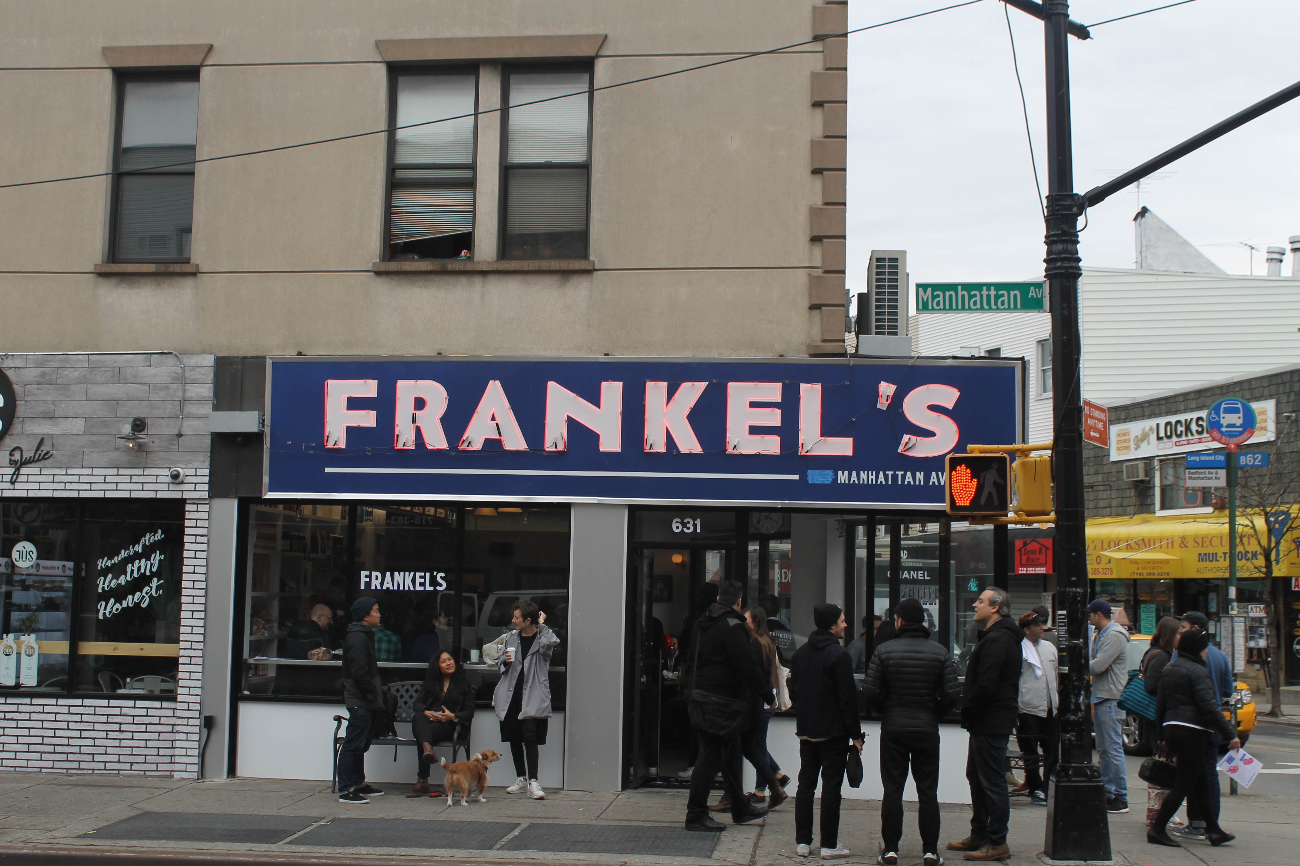 A view outside Frankel's Delicatessen on its opening day, April 2, 2016. (Gabe Friedman)