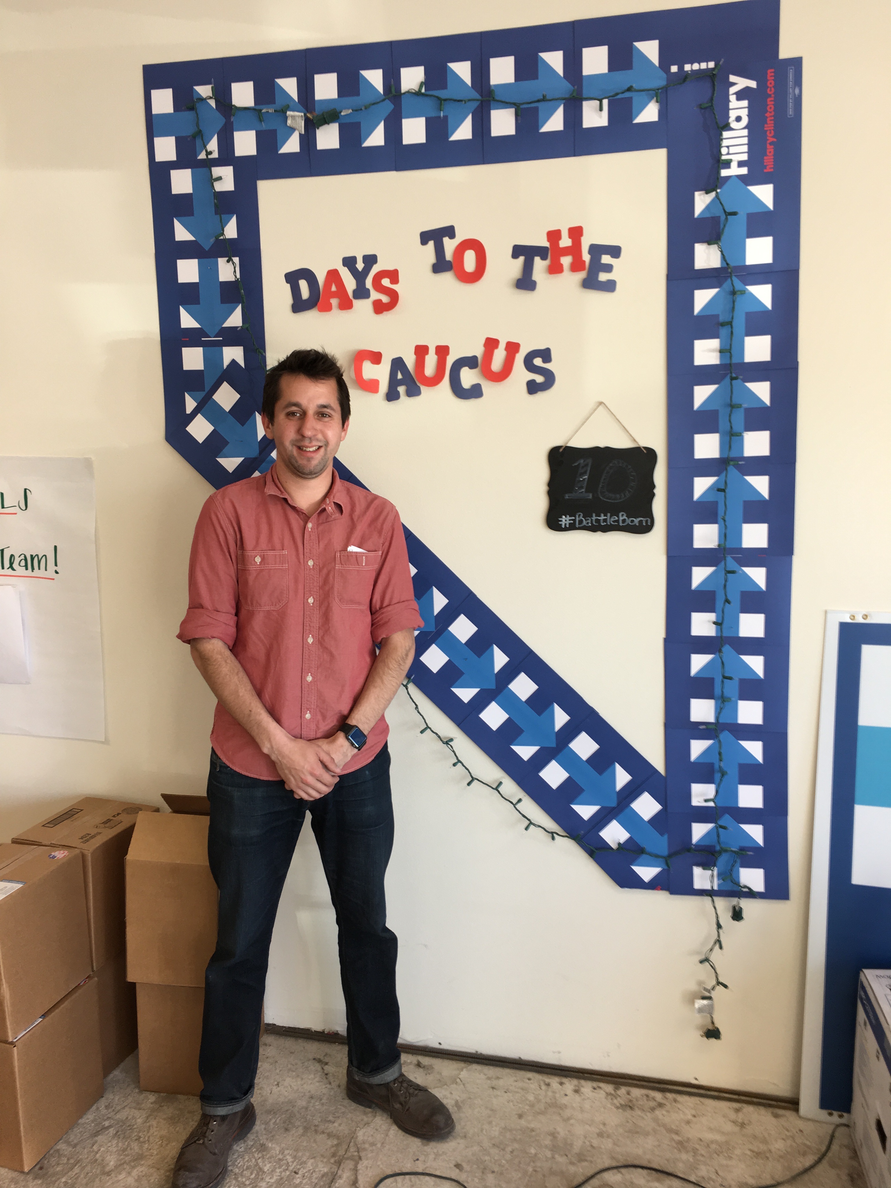 Joel Wanger, a Nevada regional organizing director for the Hillary Clinton campaign, in a Las Vegas suburban office. (Ron Kampeas)
