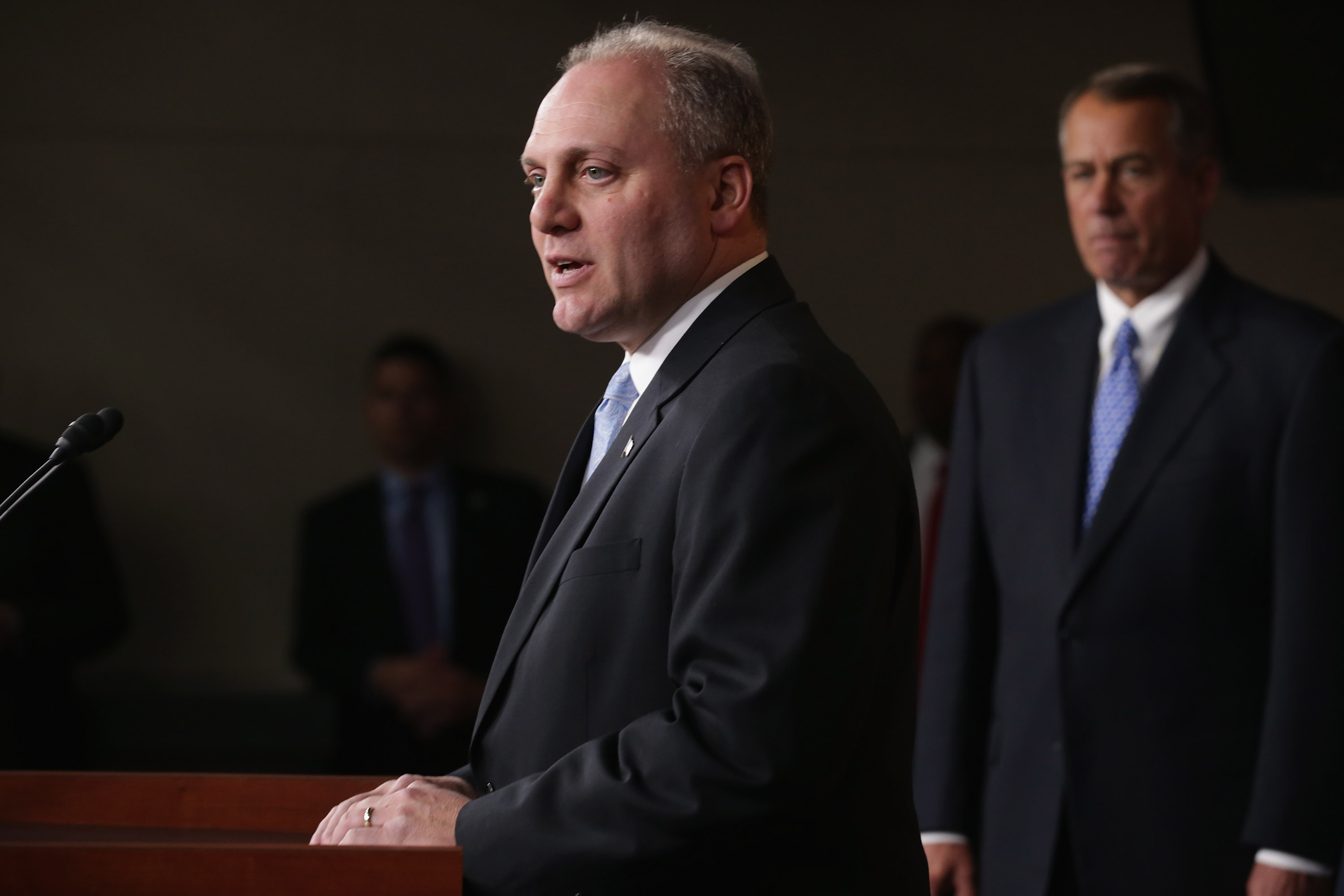 U.S. House Majority Whip Steve Scalise (R-La.) joins House Speaker John Boehner(R-OH) and other members of the newly elected House Republican leadership team for a news conference at the U.S. Capitol, Nov. 13, 2014 in Washington, D.C. (Chip Somodevilla/Getty Images)
