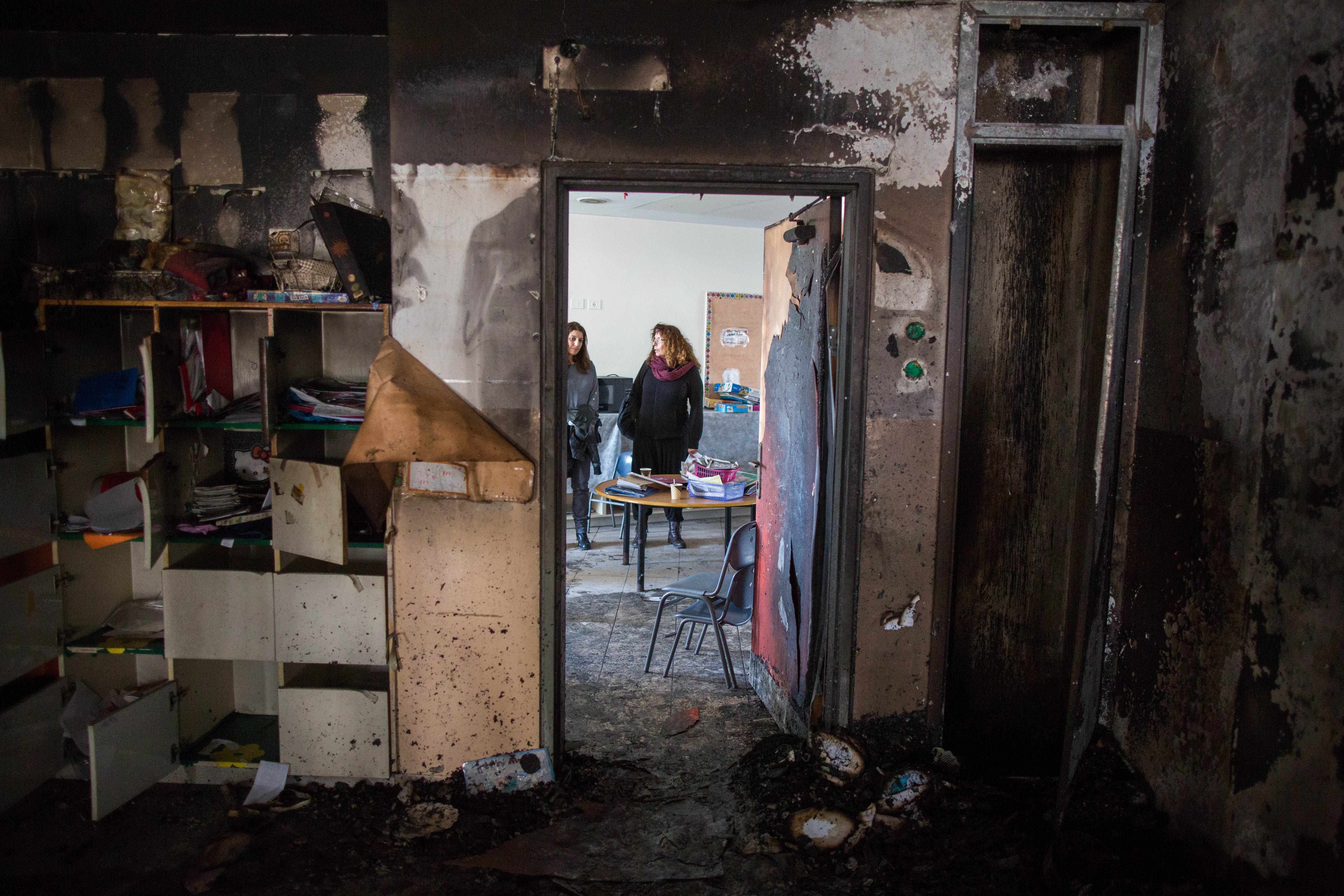 Inside the Max Rayne Hand in Hand Jerusalem School. an Arab-Jewish school that was vandalized over the weekend, Nov. 30, 2014. Some opponents of Israel's nation-state bill cite the recent proliferation of attacks on minorities in Israel as evidence that democracy rather than Jewishness needs attention. (Yonatan Sindel/Flash90)