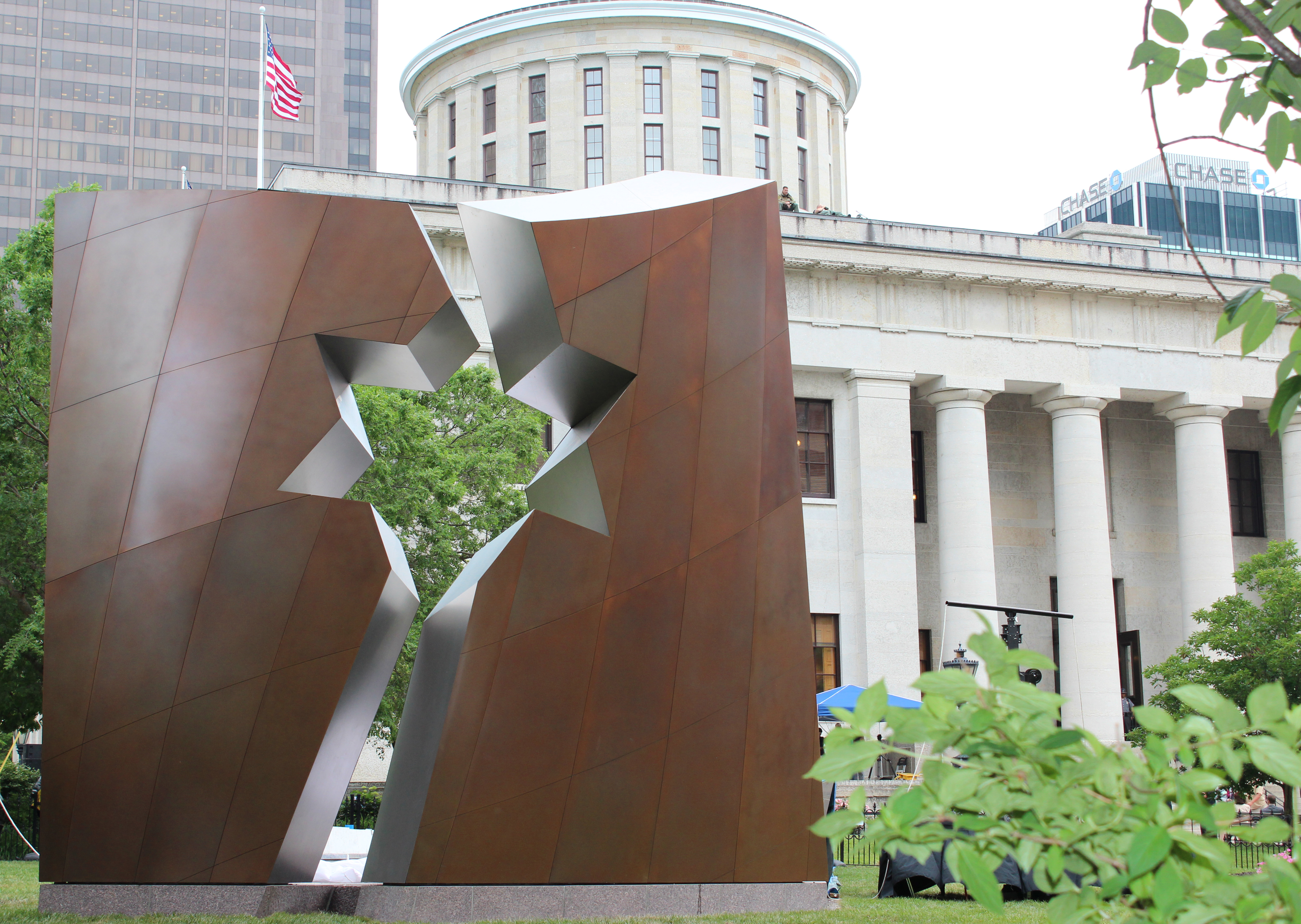The Ohio Holocaust and Liberators Memorial, designed by Daniel Libeskind, on the lawn of he Statehouse, Columbus, Ohio, was dedicated June 2, 2014. (Marshall Weiss/ The Dayton Jewish Observer)