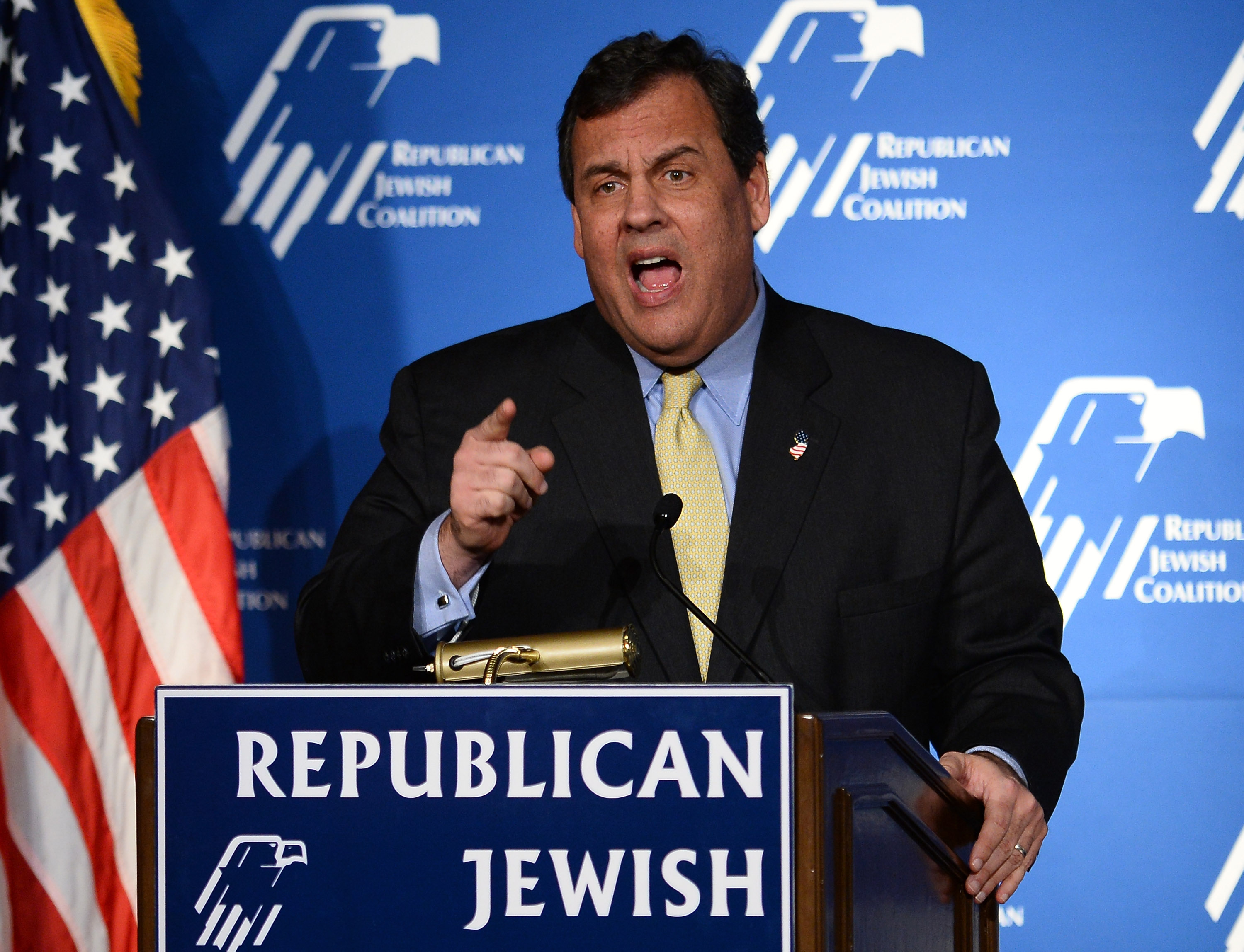 New Jersey Gov. Chris Christie speaking to the Republican Jewish Coalition in Las Vegas, March 29, 2014. (Ethan Miller/Getty Images)