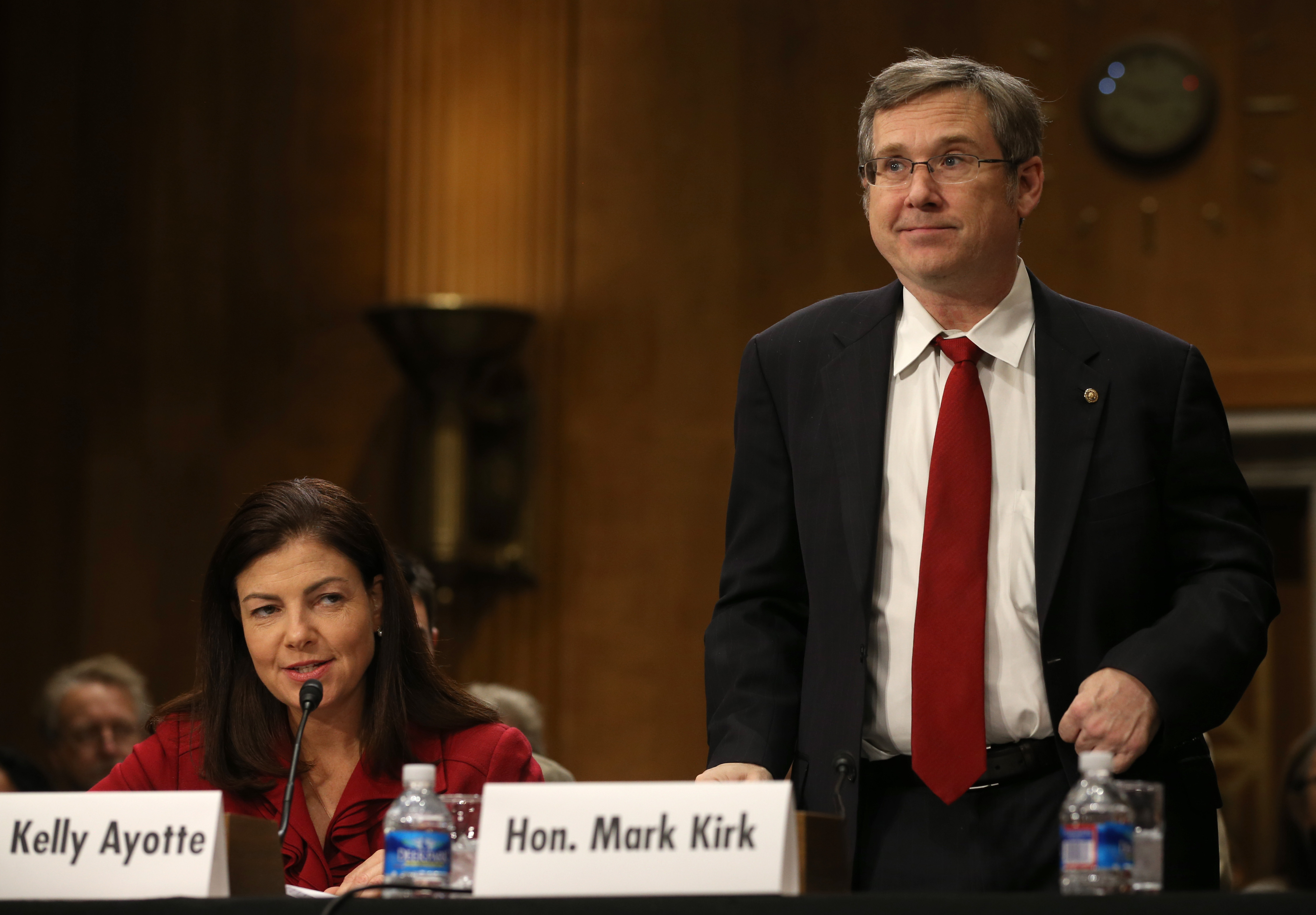 Sen. Mark Kirk, shown here with Sen. Kelly Ayotte testifying before a Senate committee on the Convention on the Rights of Persons with Disabilities on Nov. 5, 2013, has been a leader in pushing for Iran sanctions. (Mark Wilson/Getty Images)