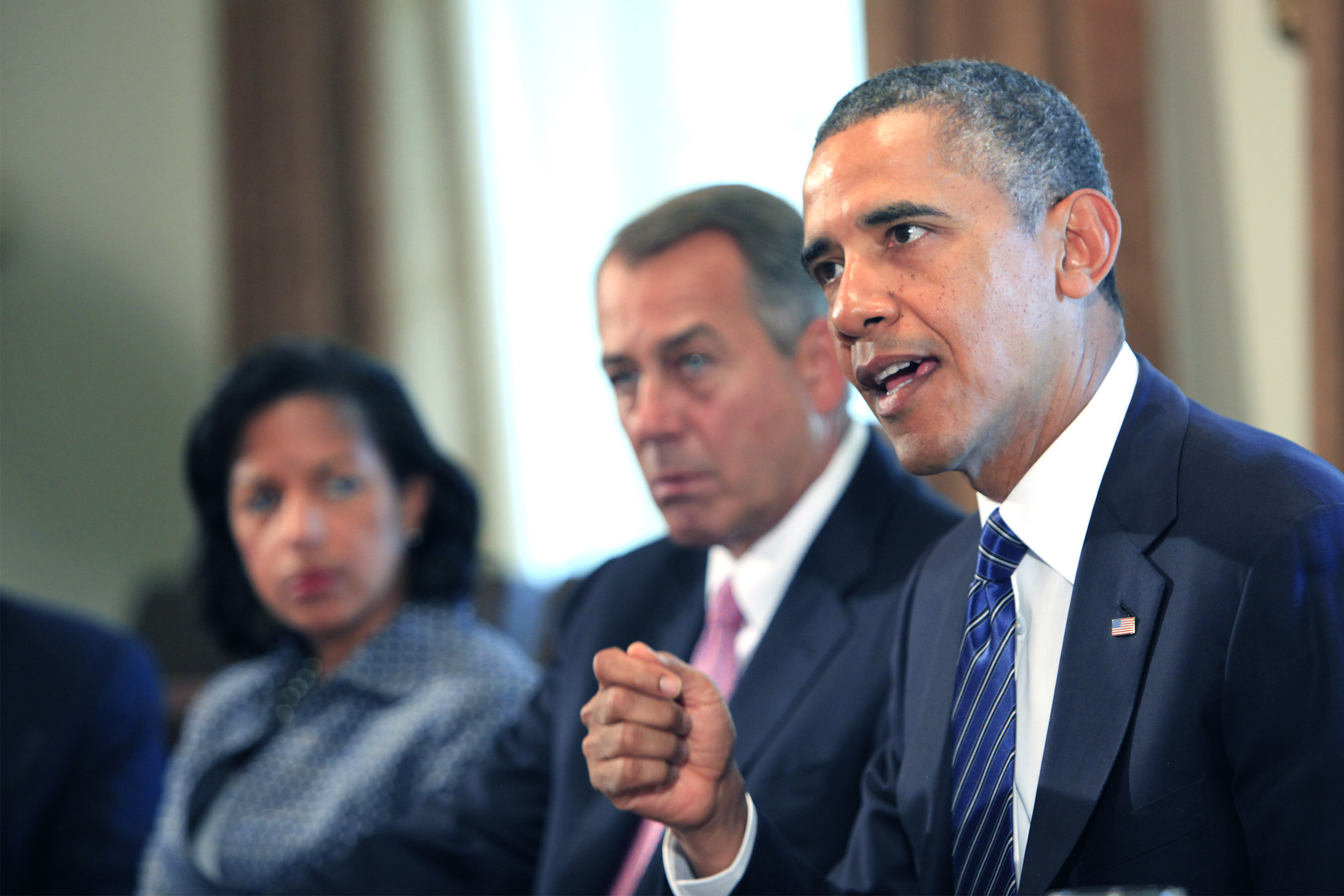 President Barack Obama speaking at the White House with members of Congress about the situation in Syria, Sept. 3, 2013. (Photo by Dennis Brack/Getty Images/JTA)