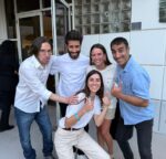 Senior Community Shlicha Yuval Malka (front) and Junior Community Shlicha Daniella Ironi with the Banai family — Uri, Noam, and Boaz — who performed at the 2025 Yom Ha’aztmaut festival in Tucson (Phot
