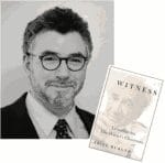 A headshot of a man with a book cover inset.